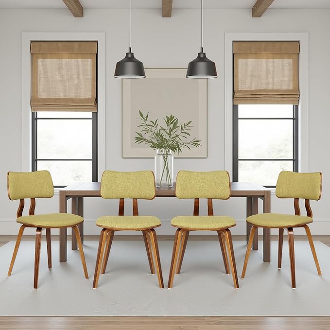 Armen Living Jaguar Mid-Century Dining Chair in Walnut Wood and Green Fabric by ArmenLiving