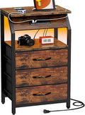 End Table with Charging Station, Nightstand with LED Lights and 3 Drawers by SZLHANJZ