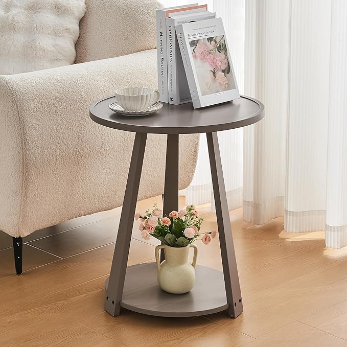 CozyDH Round End Table, Wooden Narrow/Little Coffee/Sofa/Couch SideTable - Image 3