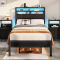 Furnulem Twin Bed Frames with Charging Station and LED Lights, Wood Headboard by Furnulem