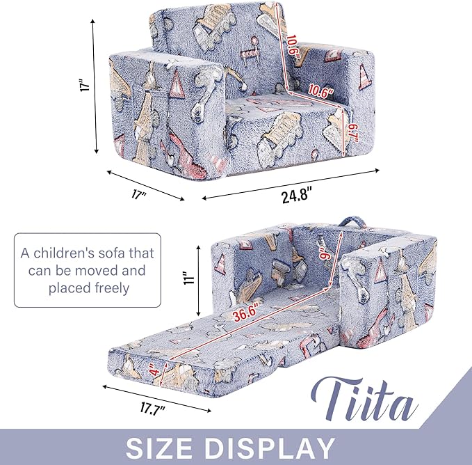 Tiita Kids Chair Couch, Folding Toddler Comfy Sofa Chairs, 2-in-1 Kids Plush - Image 3