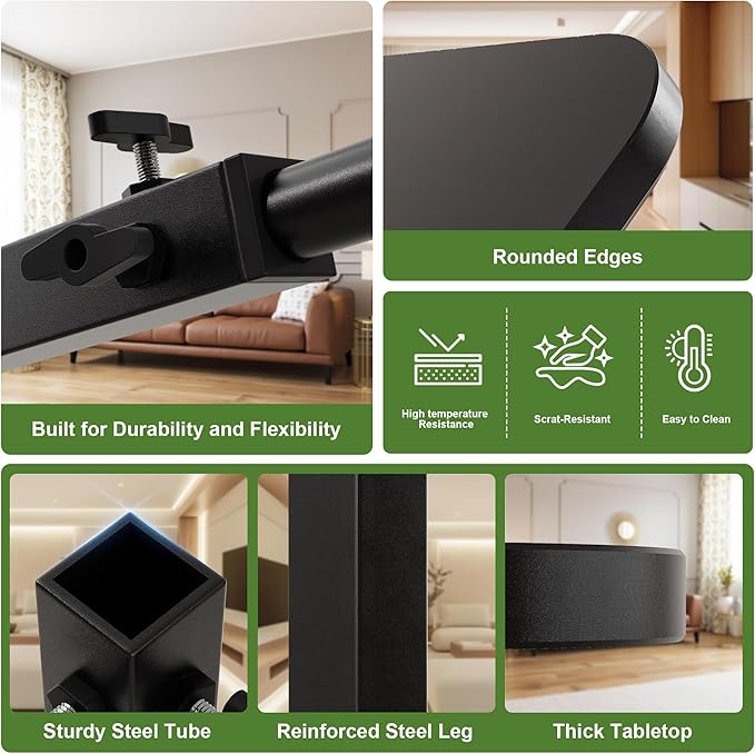C Shaped End Table, Adjustable Height Couch Side Table, Horizontal 360°Swivel - Image 6
