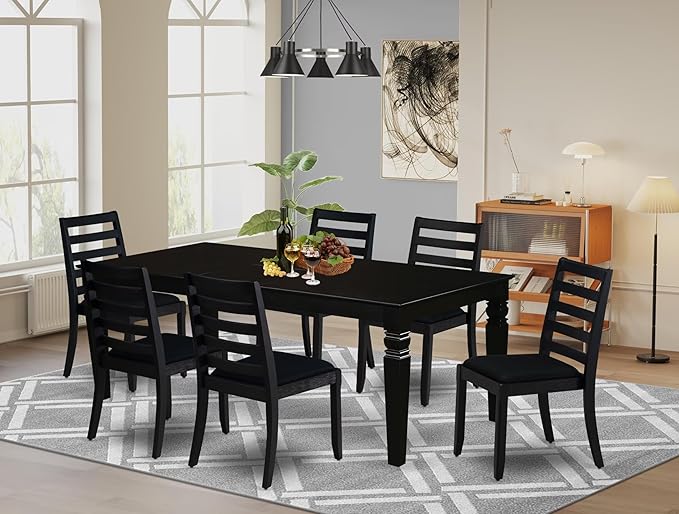 East West Furniture LGX17-BLK-24 -7 Piece Dining Set Includes a Rectangular - Image 2