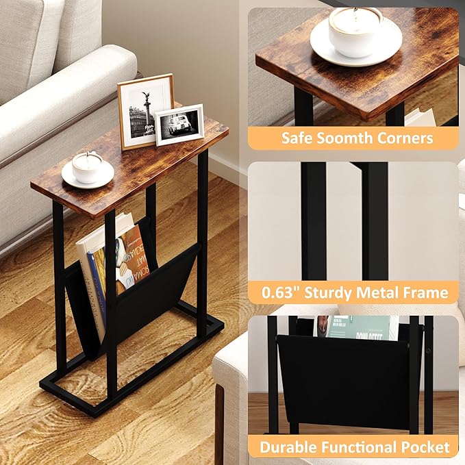 Narrow Side Table for Small Spaces, Small End Table Set of 2 - Image 4