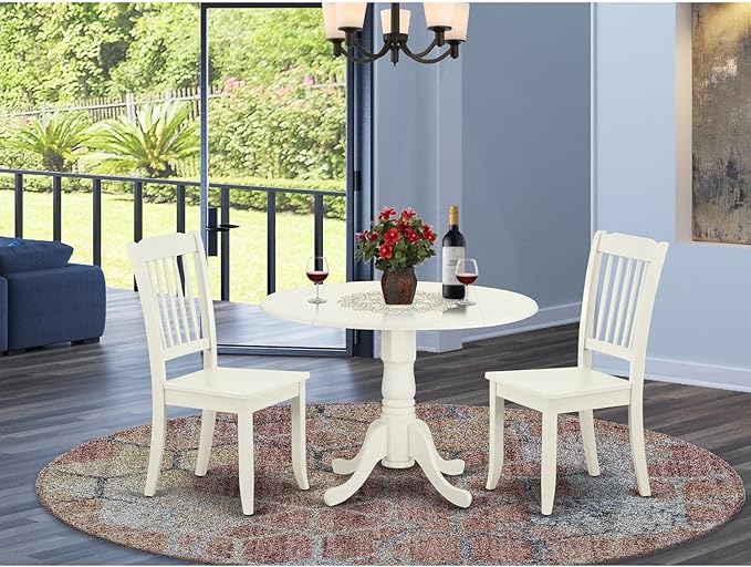 East West Furniture DLDA3-LWH-W 3 Piece Kitchen Table & Chairs Set Contains a - Image 6