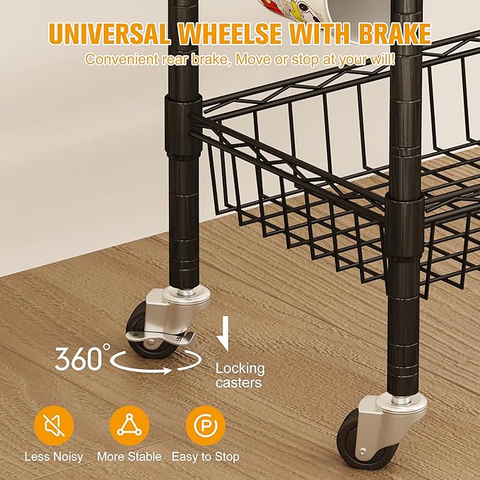 Rolling Kitchen Storage Cart, 3-Tier Storage Rack on Caster Wheels - Image 7