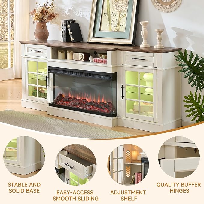 ROCKPOINT 3 Sided Glass 80" Fireplace TV Stand - Image 5