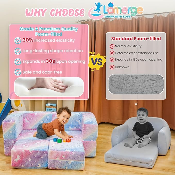 Lamerge Toddler Couch Glow in The Dark Toddler Fold Out Couch - Image 4