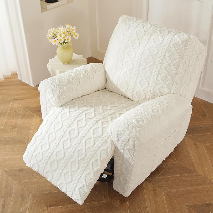 vctops 4 Pieces Geometric Jacquard Plush Recliner Slipcovers Soft Fuzzy Fluffy - Image 7