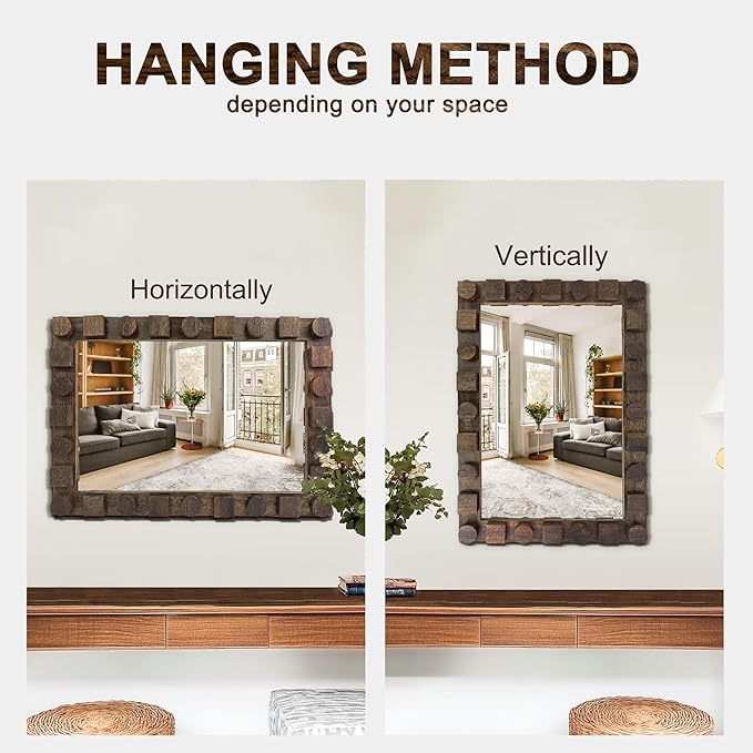 28x20 Inch Handcrafted Solid Wood Square Wall Mirror - Image 7