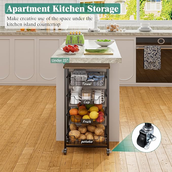 5-Tier Vegetable Fruit Basket Kitchen Storage Rolling Cart on Wheels - Image 4