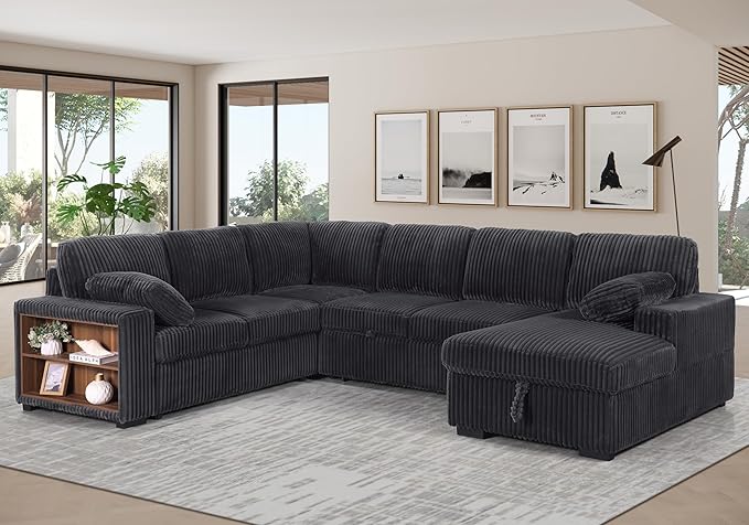 Eafurn Oversized U Shaped Convertible Sleeper Sectional Sofa w/Pull Out Couch by Unknown