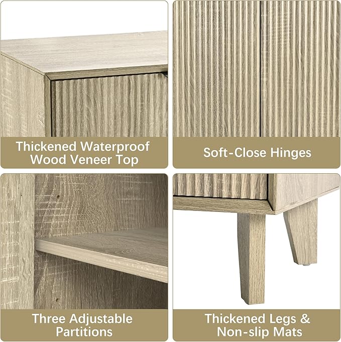 Fluted Cabinet with Storage, Buffet Storage with 4 Doors, Buffet Sideborad - Image 5
