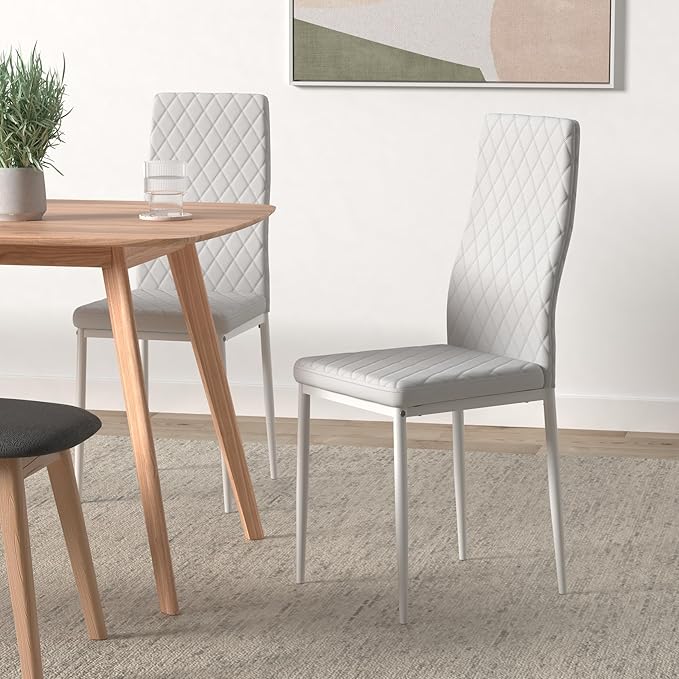 JT Modern Minimalist Dining Chair Fireproof Leather Sprayed Metal Pipe Diamond - Image 2
