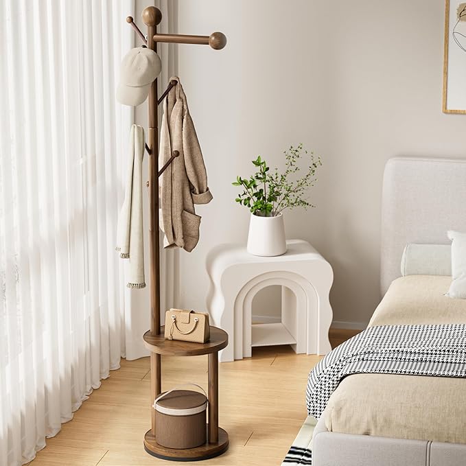 Solid Wood Rotary Coat Rack, Freestanding 360° Swivel Coat Rack - Image 2
