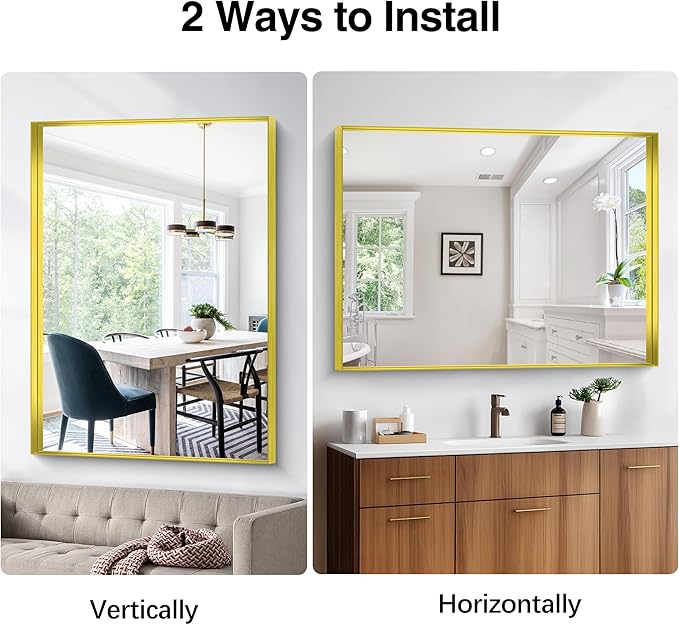 Gold Bathroom Mirror, 36x48 Inch Rectangular Framed Mirror, Large Wall Mounted - Image 9