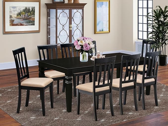 East West Furniture LGAN9-BLK-C 9 Piece Dining Room Table Set Includes a - Image 2
