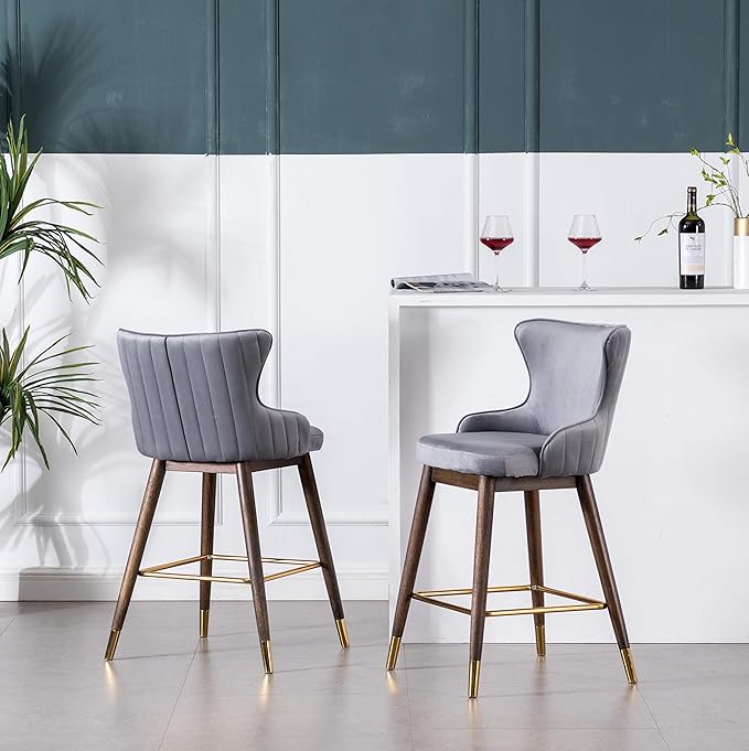 Roundhill Furniture Leland Fabric Upholstered Counter Height Wingback Stools - Image 6