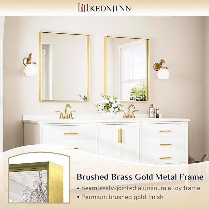Keonjinn 24 x 32 In Brushed Gold Bathroom Mirror - Image 6