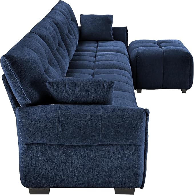 Modern Chenille Fabric 4-Seat Sofa w/Ottoman+2 Pillows, Premium Upholstery - Image 7