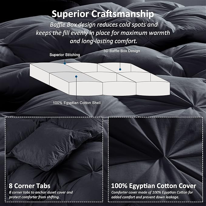 Luxurious All-Season Goose Down Feather Fiber Comforter Oversize Queen Duvet - Image 6