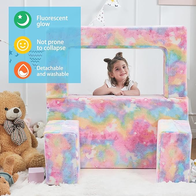 Modular Kids Couch, Glow in The Dark Sofa 3 in 1 Fold Out Kids Sofa - Image 7