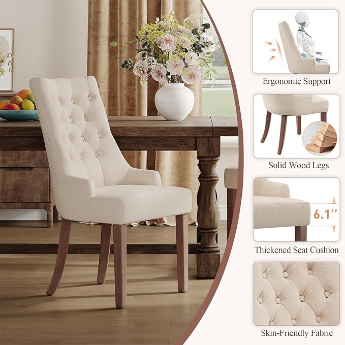 COLAMY Fabric Side Dining Chairs Set of 4, Wingback Upholstered Dining Room - Image 4
