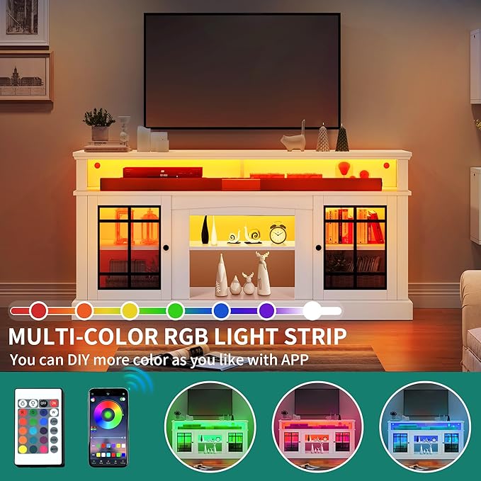 YITAHOME White TV Stand for 75 Inch TV, LED Modern Entertainment Center - Image 4