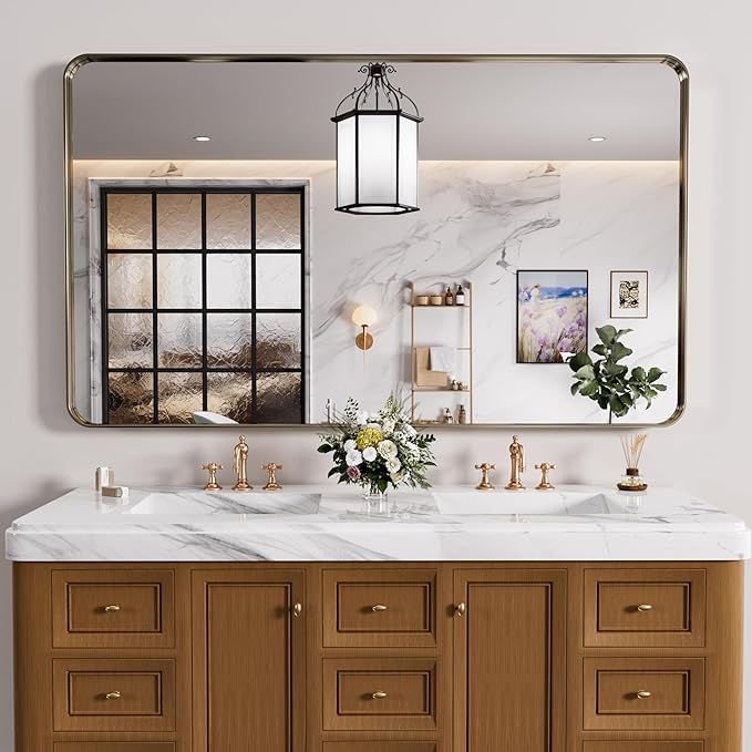 Bronze Bathroom Mirror 50x30 Inch, Brushed Bronze Metal Frame Mirror - Image 2
