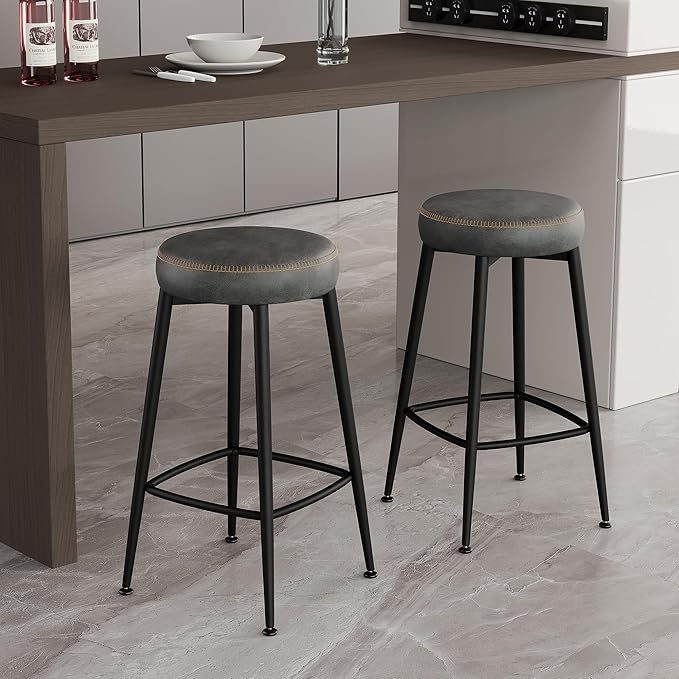Counter Height Bar Stools, Upholstered Faux Leather Kitchen Counter Stools - Image 6