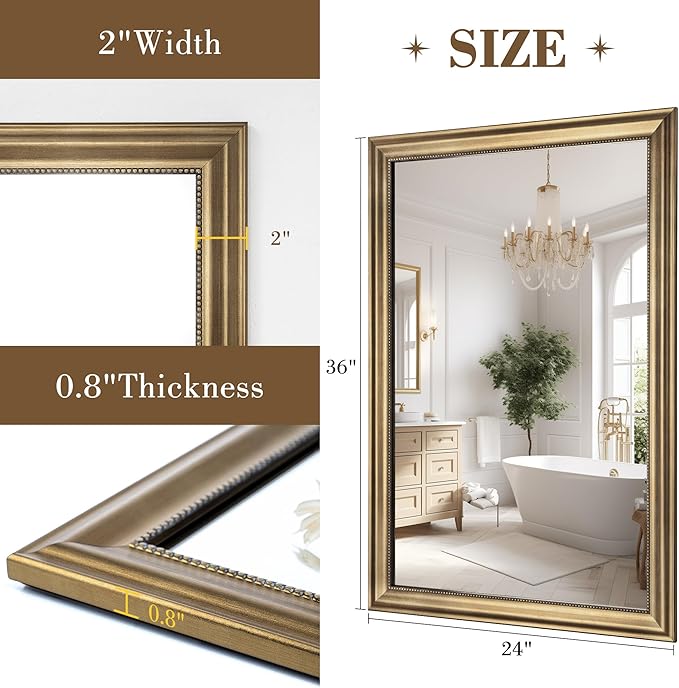 Axeman 24x36 Rectangular Wall Mirror, Decorative Bathroom Mirror, Traditional - Image 5