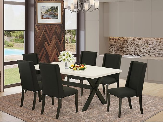 East West Furniture X627FL624-7 7 Piece Modern Dining Table Set Consist of a - Image 2