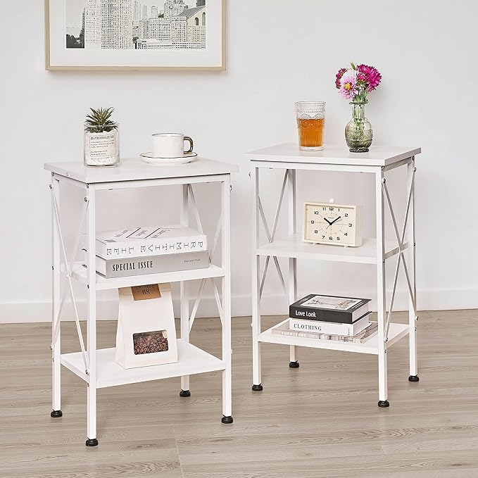 VECELO End Table Set of 2, Bedside Table, X-Design Reinforced Nightstands - Image 5