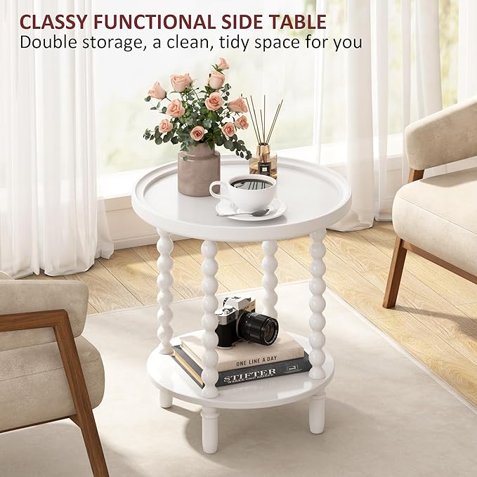 Gadroad Round End Table with Storage Shelf, 2 Tier Couch Side Table, Wood - Image 7