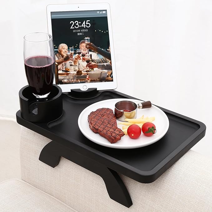 Nnewvante Couch Cup Holder, 3 in 1 Large 15.36"x9.85" Bamboo Couch Arm Table - Image 2