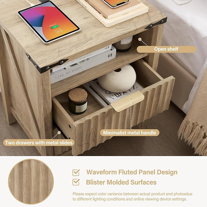 Fluted Nightstand with Charging Station - Image 3