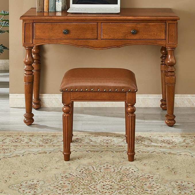 Vanity Bench Stool with Microfiber Leather Cushion, Vanity Chair Ottoman - Image 4
