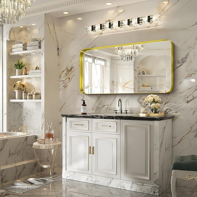 FORBATH 24x48 Inch Bathroom Mirror, Brushed Gold Deep Frame Narrow Wall Mirror - Image 5