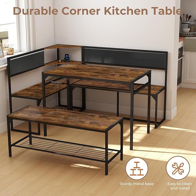 Corner Dining Table Set for 4-6, Breakfast Nook Table Set - Image 6
