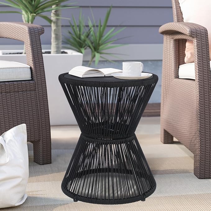 LEWIS&WAYNE Small Outdoor Side Table Patio 20’’ H Woven Rope Hourglass End Table - Image 6