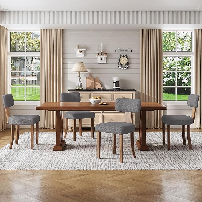 Farmhouse Chair Set of 4, Mid Century Modern Dining Chairs, Sherpa Upholstered - Image 9