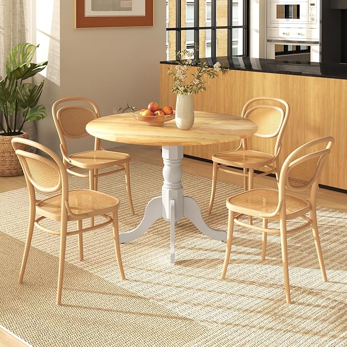 COSTWAY Round Dining Table for 4, 39-inch Wooden Kitchen Table - Image 2