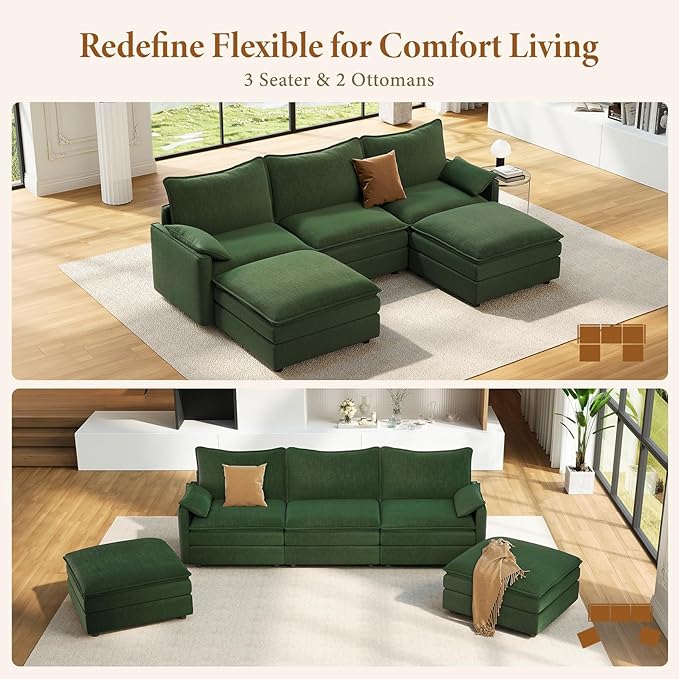 Vesgantti 108" U Shaped Sectional Couch, Comfy Cloud Modular Sectional Sofa - Image 7