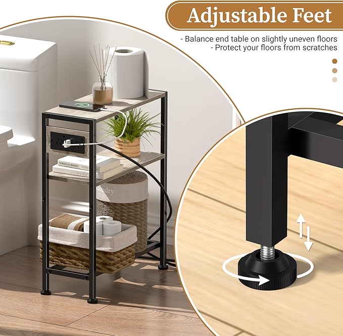 Small Narrow Side Table with Charging Station, Skinny End Table - Image 5