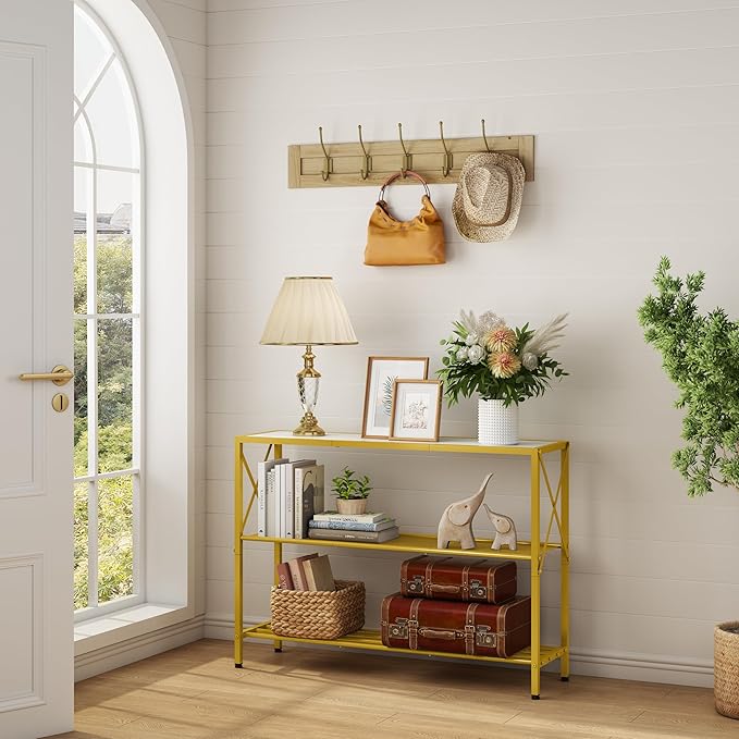 Hoctieon Gold Console Table, 3 Tier Entryway Table, Hallway Table, Narrow Sofa - Image 6