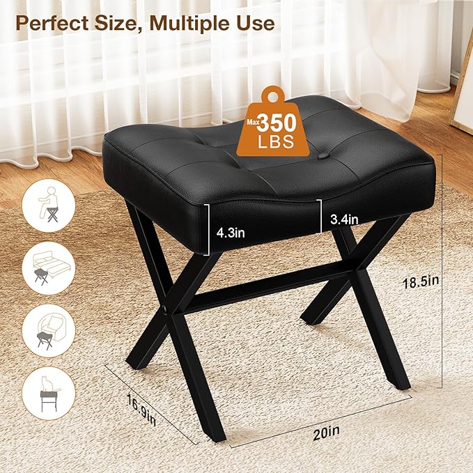 18-Inch Large Leather Vanity Stool, Vanity Chair - Image 3