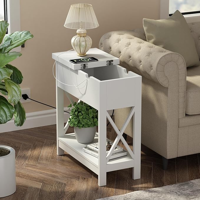 ChooChoo End Table with Charging Station, Narrow Flip Top Side Table with USB - Image 2