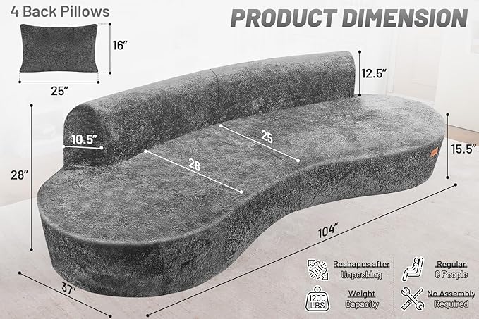 Homguava 104'' Modular Sectional Sofa, Curved Modern Sofa - Image 2