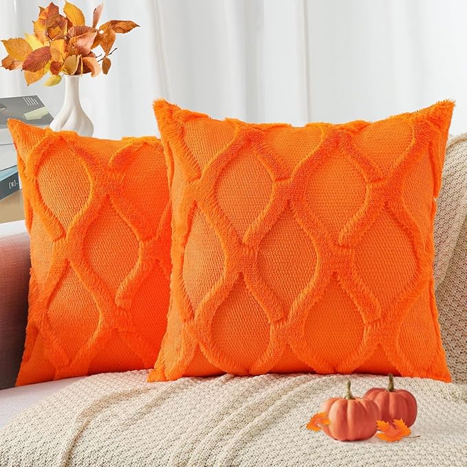 decorUhome Fall Throw Pillow Covers 22x22 Inch Set of 2, Soft Plush Faux Fur by decorUhome
