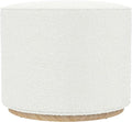 Bouclé Ottoman with Wooden Base – 22” Round Upholstered Footrest, Cream by Spatial+Order